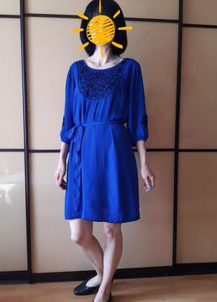 Красивое синее платье с вышивкой, этно, вышиванка под поясок monsoon1 фото