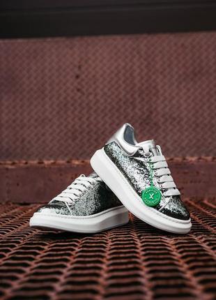 Кеди на високій підошві alexander mcqueen "leather-trimmed glitter