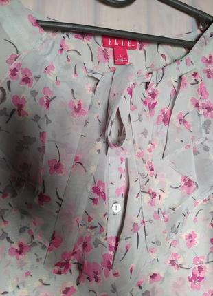 Красива квіткова блуза, шифон/ сіро-голуба блуза з бантом, яблуневий цвіт2 фото