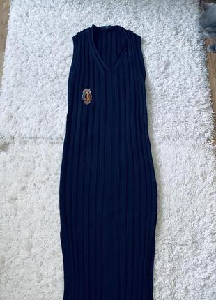 Стильное утягивающее стрейчевые вязаное черное платье сарафан в рубчик  оригинал cos7 фото