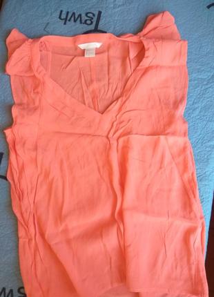 Яркая оранжевая летняя блуза, блузка с рюшами, воланами h&m2 фото