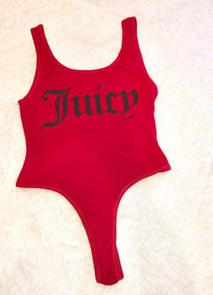 Боди купальник красный с открытой спиной стринги слитный лого джуси juicy couture хлопковый2 фото