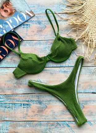 Купальник 👙 женский раздельный зеленый, поролоновые съемные чашки 💚
