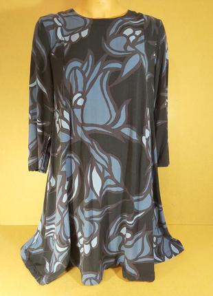Сукня трапеція h&m з довгим рукавом. чорно-синя сукня-трапеція віскоза. сукня міді3 фото