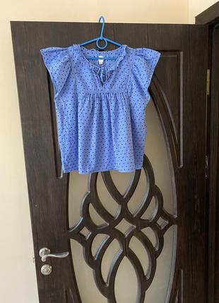 Шикарна, котонова блуза, синього кольору, в мілкий, горошок. від дорогого бренду:gap1 фото