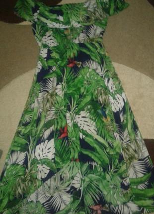 Вискозное асиметричное платье в принт листья8 фото
