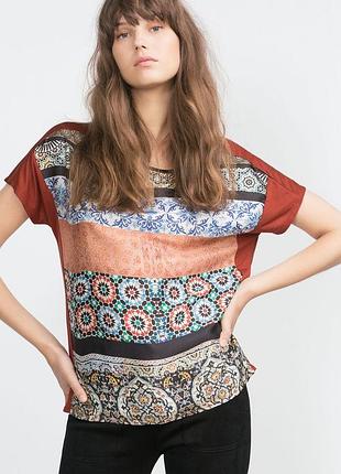 Комбінована футболка,блуза реглан,етно бохо принт, zara