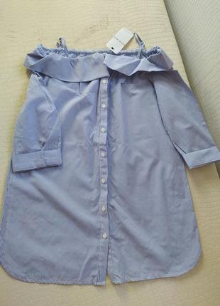 Блуза туніка сорочка в білу блакитну поличку, розмір s-m