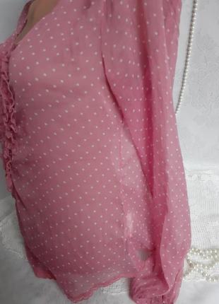 Блуза с жабо шифон в мелкий горошек на пуговицах с длинным рукавом блузка пыльная роза5 фото