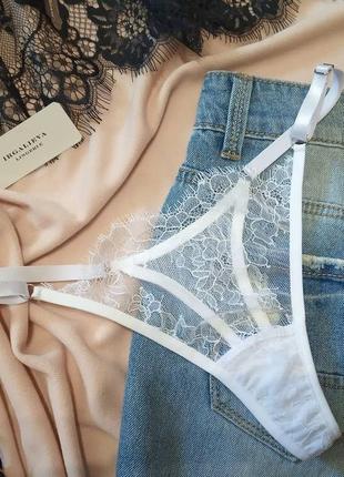 Мереживні білі трусики стрінги з регулюванням
