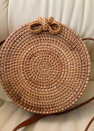 Сумка кругла з ротанга, плетені пляжна сумка, сумка балі солом'яний