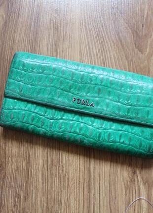 Кожаный кошелек furla green genuine leather wallet2 фото