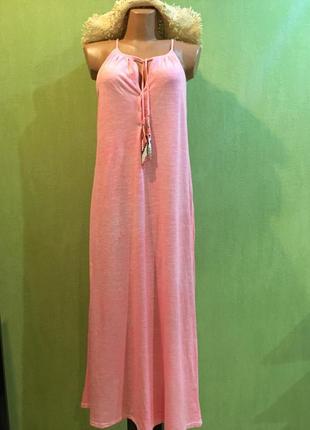 Длинный алый сарафан бохо  из хлопкового трикотажа италия