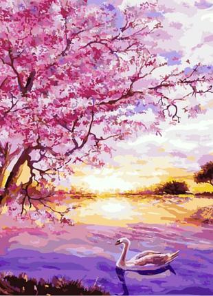 Картина по номерам сакура на закате браш