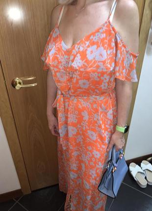 Яркий сарафан оранжевое платье в пол длинна платье