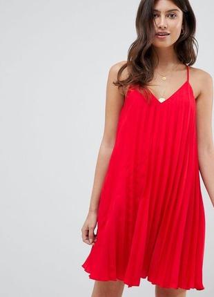 Платье красное алое плиссе плиссерованное трапеция свободное asos3 фото