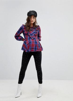 Классная блузка рубашка с баской в клеточку