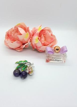 🍒🦋 брошь-кулон "ягоды" натуральный камень аметист, бабочка, эмаль подвижные бусины4 фото