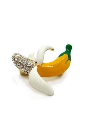 ✨🍌 яскрава, мила брошка значок "банан з кристалами" пін літо фрукти1 фото