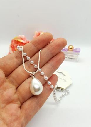 🐚✨ ошатне короткий кольє-чокер "перлинний" 2в1 дворівневий ланцюжок4 фото