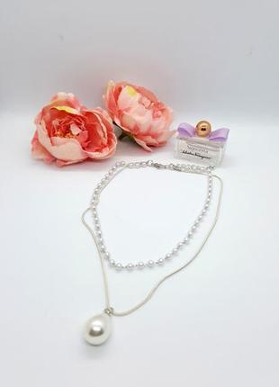 🐚✨ ошатне короткий кольє-чокер "перлинний" 2в1 дворівневий ланцюжок6 фото