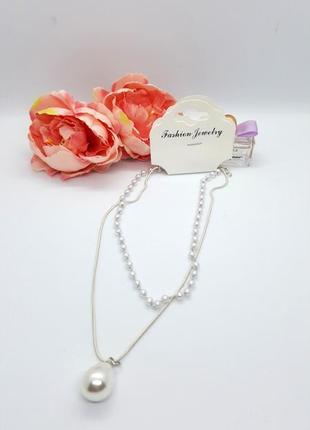 🐚✨ ошатне короткий кольє-чокер "перлинний" 2в1 дворівневий ланцюжок5 фото