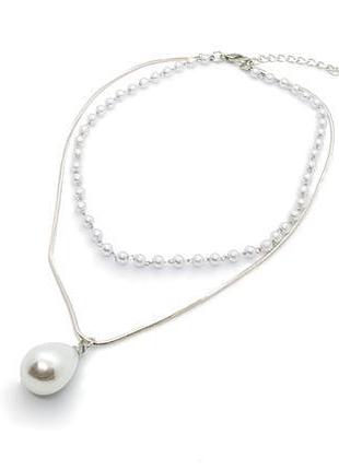 🐚✨ ошатне короткий кольє-чокер "перлинний" 2в1 дворівневий ланцюжок2 фото