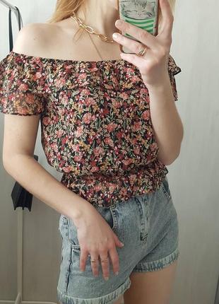 Шикарная блуза на плече в цветочный принт f&amp;f2 фото