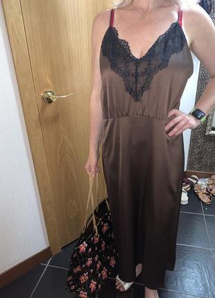 Платье комбинация бельевое платье коричневое платье