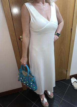 Белое платье сарафан туника молочное платье миди