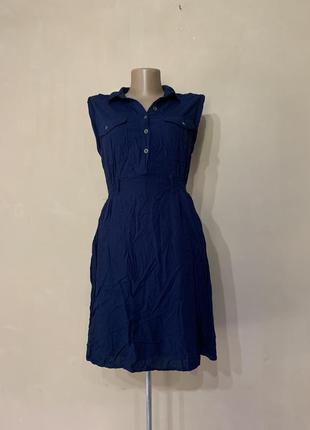 Легкое скромное платье темно - синие1 фото