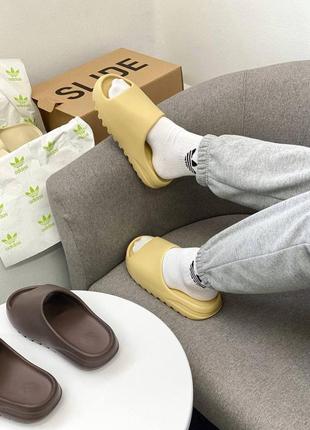 Женские шлепки тапки adidas yeezy slide earth bone,шлепки летние лёгкие слайдс бон бежевые7 фото