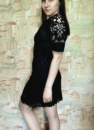 Платье молодежное выше колена кружево макраме черное 44-46р6 фото
