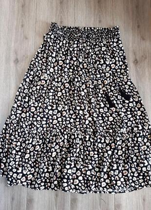 Ярусная юбка юбка миди вискоза animal принт,размер 461 фото