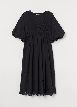 Чёрное короткое платье h&m с пышными рукавами1 фото