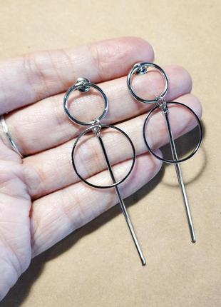 Сережки кільця в мінімалістичному дизайні, сріблястий фініш2 фото
