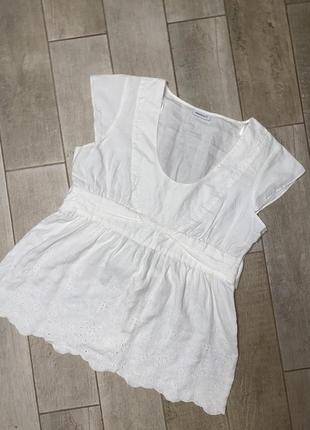 Белая льняная блуза ,короткий рукав,кроше,бисер,большой размер,батал(012)
