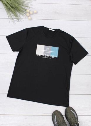 Стильная черная футболка с рисунком надписью оверсайз большой размер батал