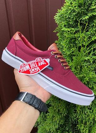 Кроссовки мужские vans бордовые с коричневым / кросівки чоловічі ванс бордові з коричневим кроссы