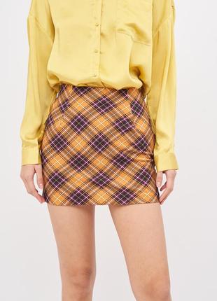 Спідниця міні в клітку жовта pull & bear