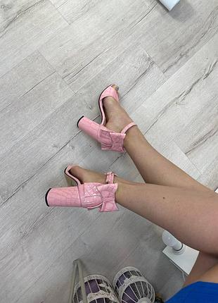 Ексклюзивні босоніжки жіночі натуральна італійська шкіра рептилія з бантиком3 фото