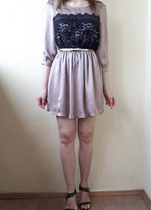 Сатиновое платье кофейного цвета атласное платье с кружевом нарядное платье сатин атлас7 фото