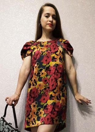 Платье мини цветочный принт фуксия пионы рукава фонарик от kensie6 фото