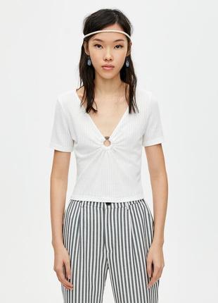 Футболка біла в рубчик укорочена топ pull & bear