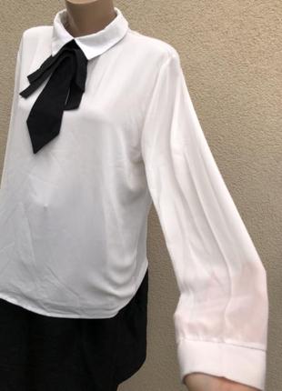 Белая,шифон блуза с бантом,рубаха,офисная,премиум бренд,piazza italia2 фото