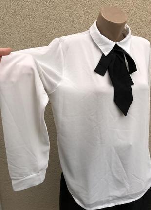 Белая,шифон блуза с бантом,рубаха,офисная,премиум бренд,piazza italia7 фото