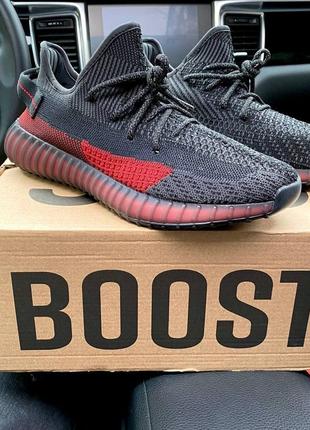 Кросівки adidas yeezy boost 350 v2 black red чорно червоні6 фото