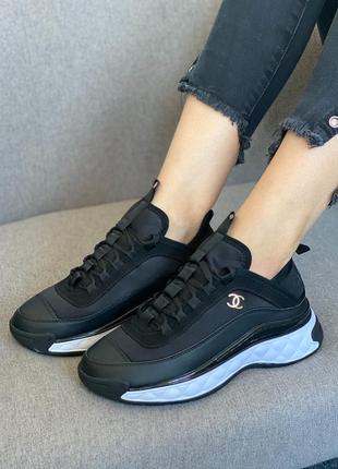 Жіночі кросівки в стилі chanel sneakers black,кросівки снікерси шанель чорний демісезонні