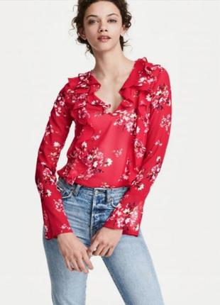 Полупрозрачная блузка блуза в цветочный принт ✨h&m✨ треугольный вырез1 фото