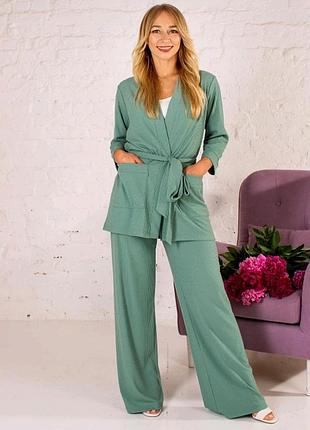 Костюм двойка (кардиган с брюками) мятный.